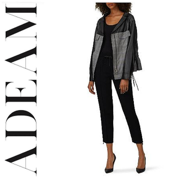 Adeam Japan Oversized Ruched Jacket Sz M Plaid Black Faux Leather Sleeves Runway - Picture 1 of 12